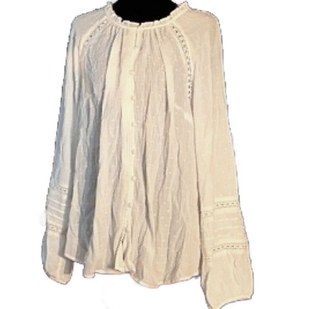 Torrid Blouse Women’s Size 0 Ivory Boho Peasant Top Long Sleeve